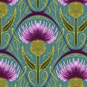 Vibrant Art Nouveau Scottish Thistle - Medium