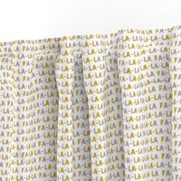 (small scale) FA-LA-LA-LA-LA -  gold and grey - holiday fabric