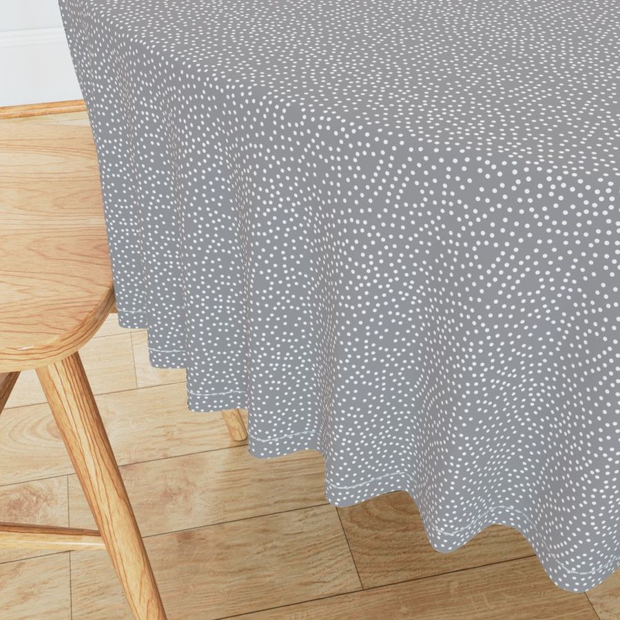 Dotty Eyelet Lace of Icy Cream on Mystic Grey - Small Scale