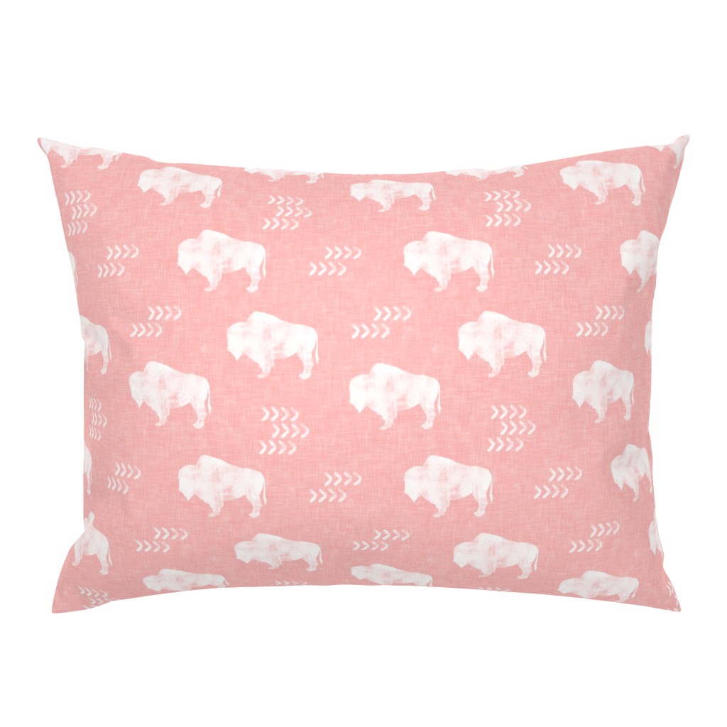 distressed buffalo on dark pink linen