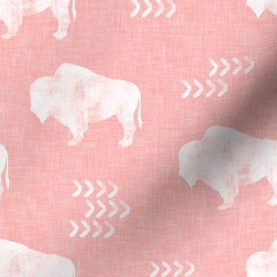 distressed buffalo on dark pink linen