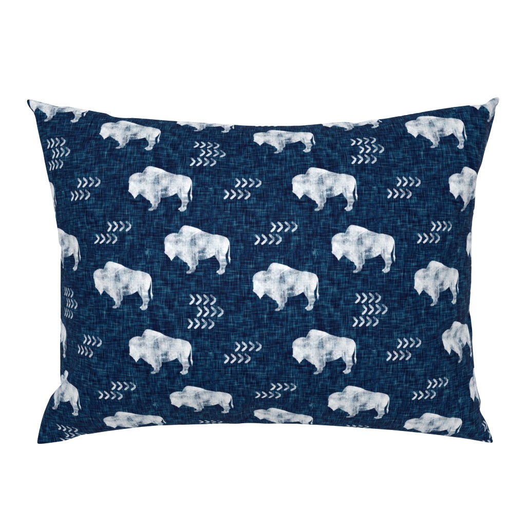 distressed buffalo on dark blue  linen