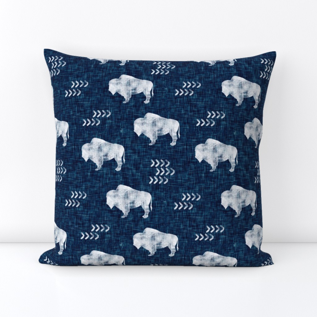 distressed buffalo on dark blue  linen