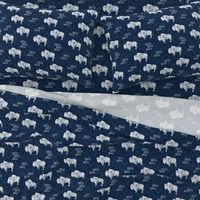 distressed buffalo on dark blue  linen