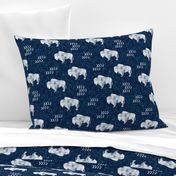 distressed buffalo on dark blue  linen