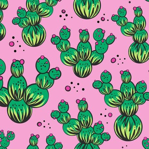 circle and dot cacti - pink & brighter green