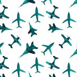 Emerald airplanes || watercolor pattern for boys