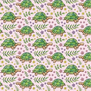 Tortoises and Flowers on Pale Pink - smaller version