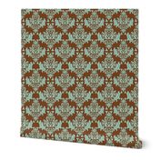 Delicious Damask- Spoonflower Green on Brown Green