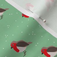 Winter wonderland red robin birds in snow mint red gender neutral SMALL