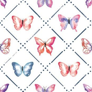 Butterfly Garden in Red and Blue