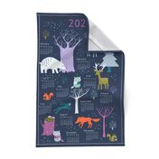 Winter Woodland at night tea towel calendar 2024