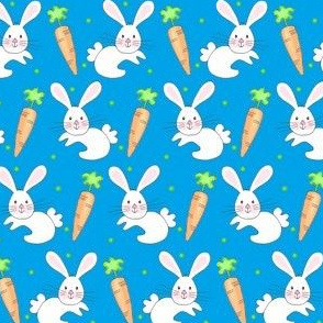 Little One / Baby Bunny n Carrot  -bright blue green dots 