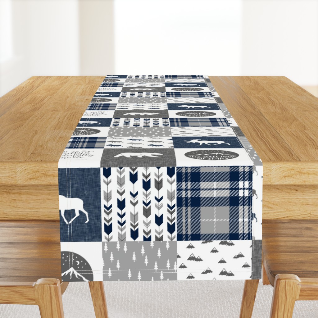 Navy and Grey Fearfully and Wonderfully Made  - Patchwork woodland quilt top 