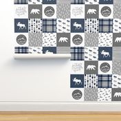 Navy and Grey Fearfully and Wonderfully Made  - Patchwork woodland quilt top 