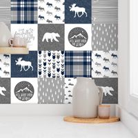 Navy and Grey Fearfully and Wonderfully Made  - Patchwork woodland quilt top 