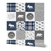 Navy and Grey Fearfully and Wonderfully Made  - Patchwork woodland quilt top 