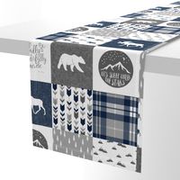 Navy and Grey Fearfully and Wonderfully Made  - Patchwork woodland quilt top 