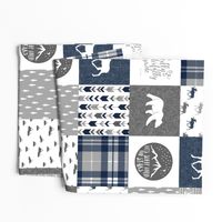 Navy and Grey Fearfully and Wonderfully Made  - Patchwork woodland quilt top 