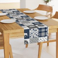 Navy and Grey Fearfully and Wonderfully Made  - Patchwork woodland quilt top 