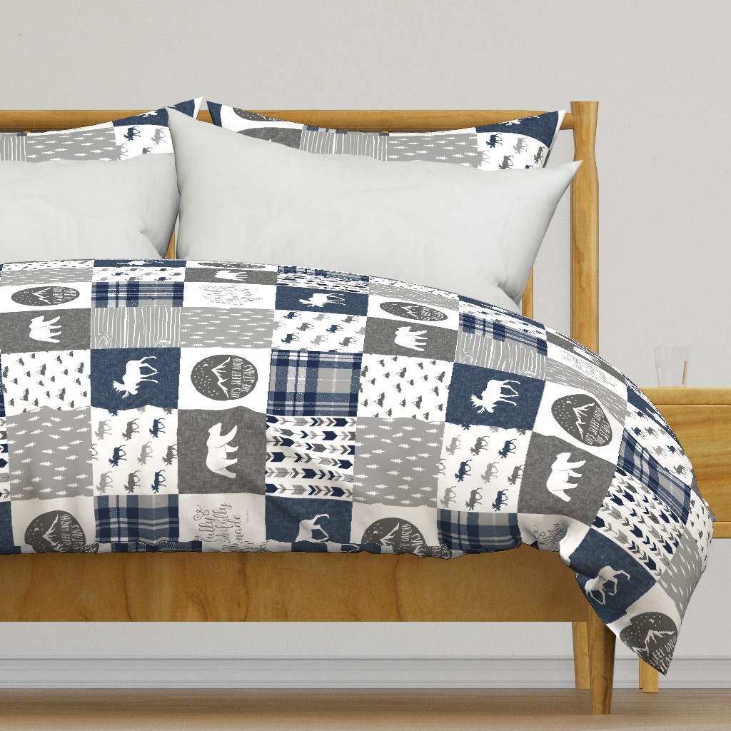 Navy and Grey Fearfully and Wonderfully Made  - Patchwork woodland quilt top  (90)