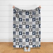 Navy and Grey Fearfully and Wonderfully Made  - Patchwork woodland quilt top  (90)