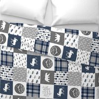 Navy and Grey Fearfully and Wonderfully Made  - Patchwork woodland quilt top  (90)