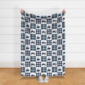 farm patchwork - navy and dusty blue - animal stack and tractors C18BS