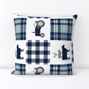 farm patchwork - navy and dusty blue - animal stack and tractors (90) C18BS