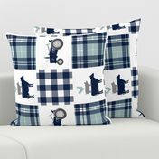 farm patchwork - navy and dusty blue - animal stack and tractors (90) C18BS