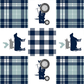 farm patchwork - navy and dusty blue - animal stack and tractors (90) C18BS