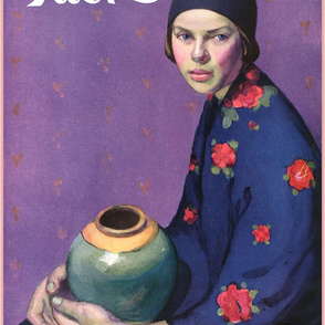 7-23   Puck Cover- Dutch girl with Ceramic Pot
