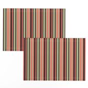 BNS1 - Variegated Stripes in Moss Green - Orange Coral Pastel - Brown