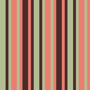 BNS1 - Variegated Stripes in Moss Green - Orange Coral Pastel - Brown