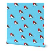 Winter wonderland red robin birds in snow blue red boys  SMALL