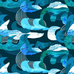 Blue waves paper collage