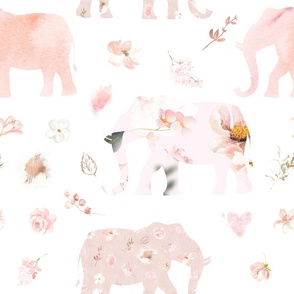 pink blush floral elephant with gold pink flowers - large 11 inch wide elephatn