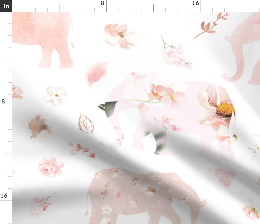 pink blush floral elephant with gold pink flowers - large 11 inch wide elephatn