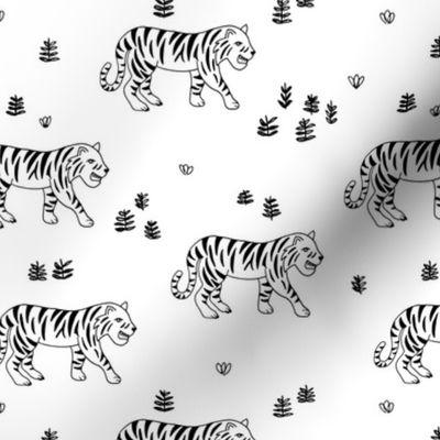 Jungle love tiger safari garden sweet hand drawn tigers pattern monochrome black and white