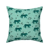 Jungle love tiger safari garden sweet hand drawn tigers pattern teal black and white