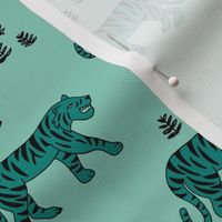 Jungle love tiger safari garden sweet hand drawn tigers pattern teal black and white