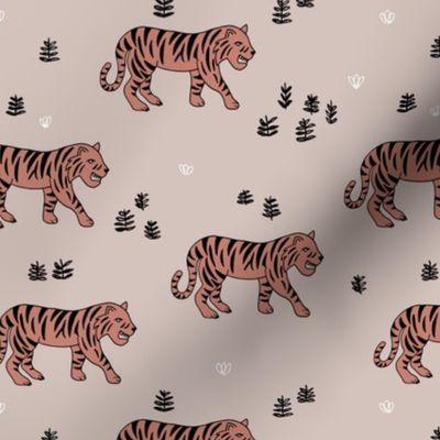 Jungle love tiger safari garden sweet hand drawn tigers pattern beige orange copper