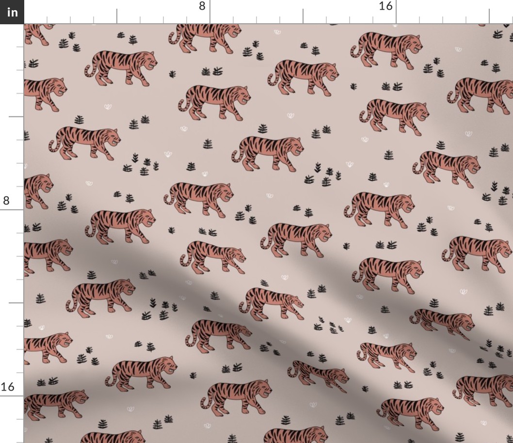 Jungle love tiger safari garden sweet hand drawn tigers pattern beige orange copper