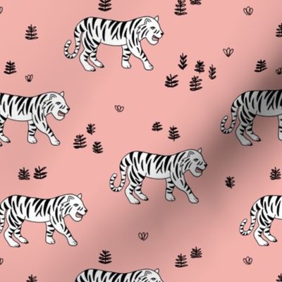 Jungle love tiger safari garden sweet hand drawn tigers pattern pink black and white