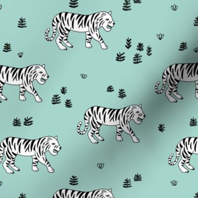 Jungle love tiger safari garden sweet hand drawn tigers pattern mint black and white