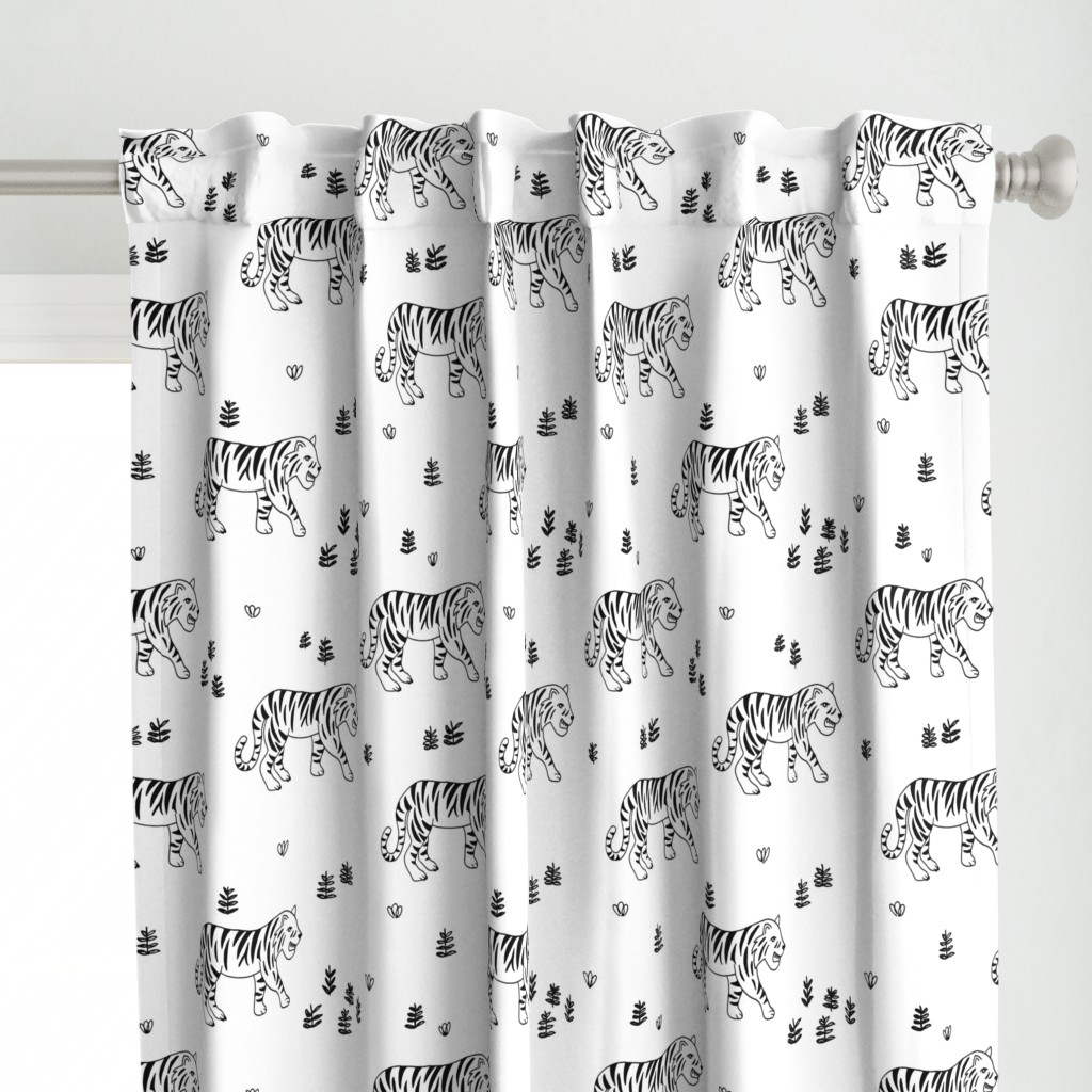 Jungle love tiger safari garden sweet hand drawn tigers pattern monochrome black and white LARGE