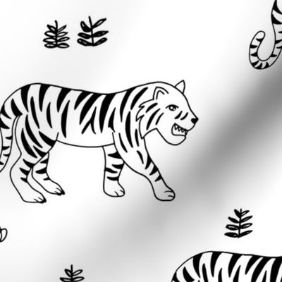 Jungle love tiger safari garden sweet hand drawn tigers pattern monochrome black and white LARGE