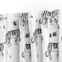 Jungle love tiger safari garden sweet hand drawn tigers pattern monochrome black and white LARGE