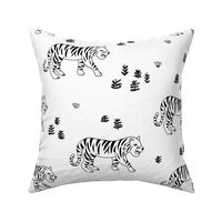 Jungle love tiger safari garden sweet hand drawn tigers pattern monochrome black and white LARGE