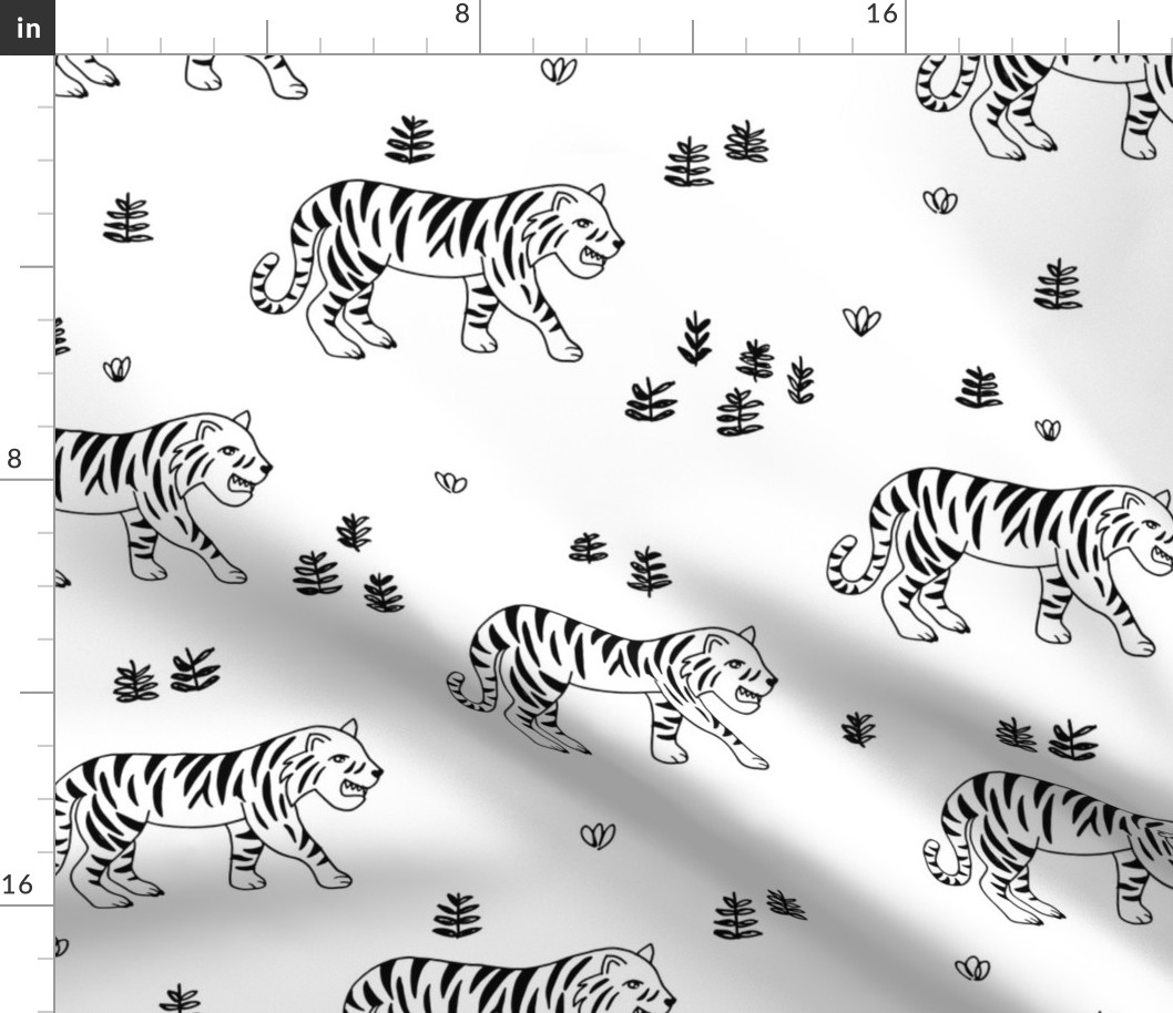 Jungle love tiger safari garden sweet hand drawn tigers pattern monochrome black and white LARGE